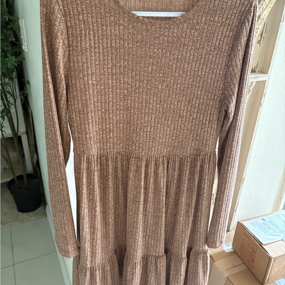 Cupshe Brown Ribbed Knit Dress